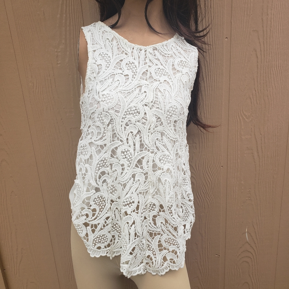 White lace tank top, size M, sheer back